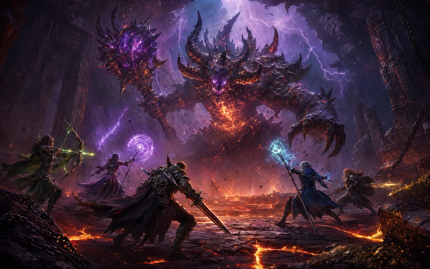 Arte de hunt contra boss em fantasia MMORPG