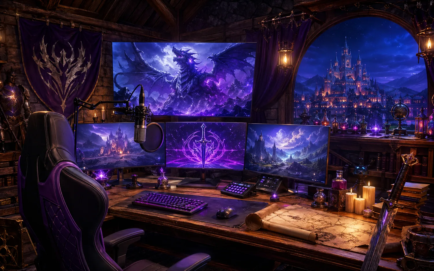 Arte de setup de streamer fantasy gamer